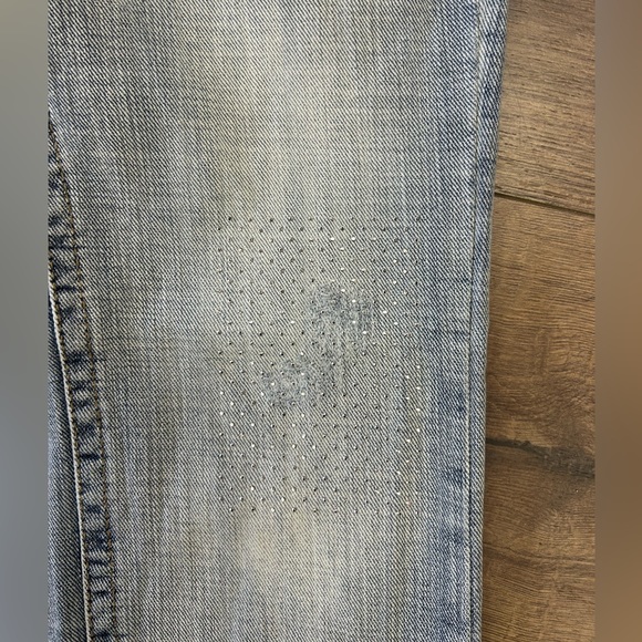 MARC CAIN SPORTS WOMEN MID RISE FADED BLUE RHINESTONED EMBELLISHED JEANS SKINNY - Picture 6 of 9